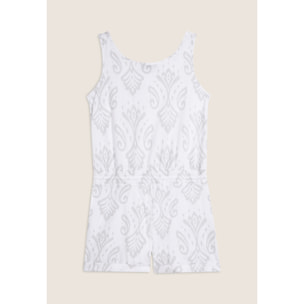 Tuta corta floreale in jersey con top a canotta