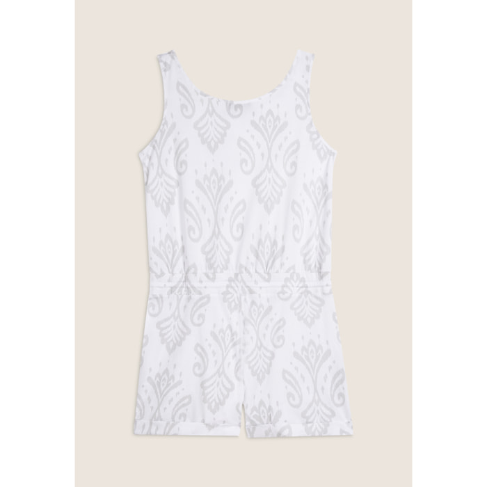 Tuta corta floreale in jersey con top a canotta