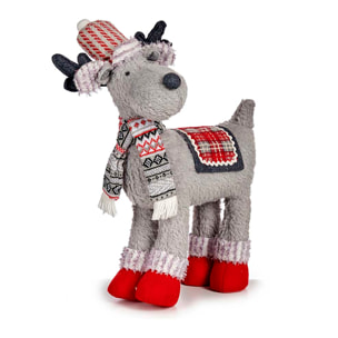 Figura navideña de tela. Diseño de reno con bufanda.