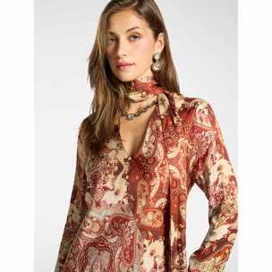 Elena Mirò - Vestido camisero largo estampado en viscosa - Rojo