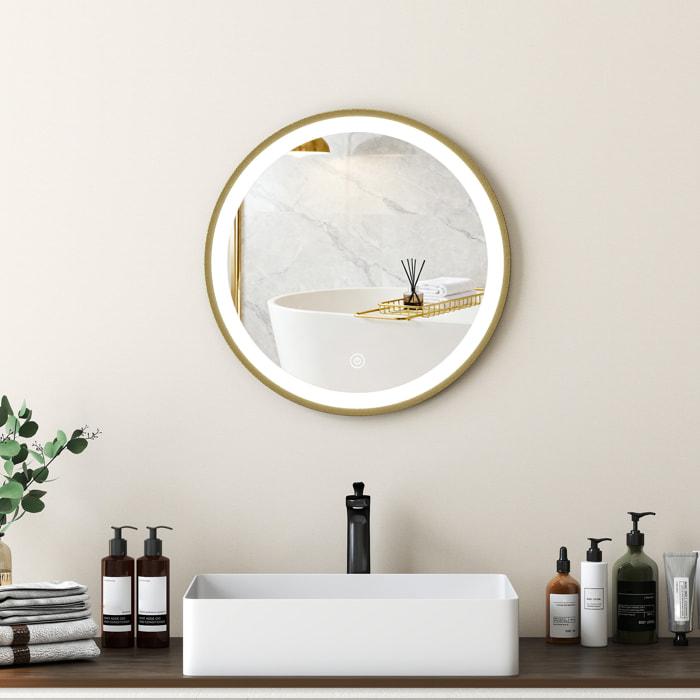 Miroir salle de bain avec éclairage LED rond verre doré