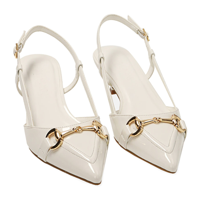 Décolleté slingback bianche in vernice, tacco 4 cm