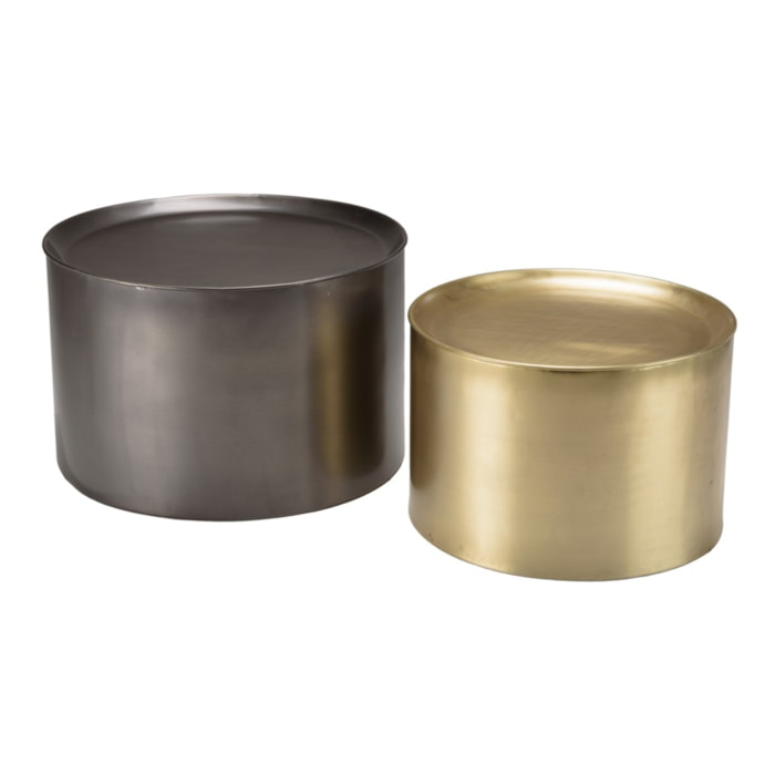 JOHAN - Set de 2 tables d'appoint rondes métal gris anthracite et doré