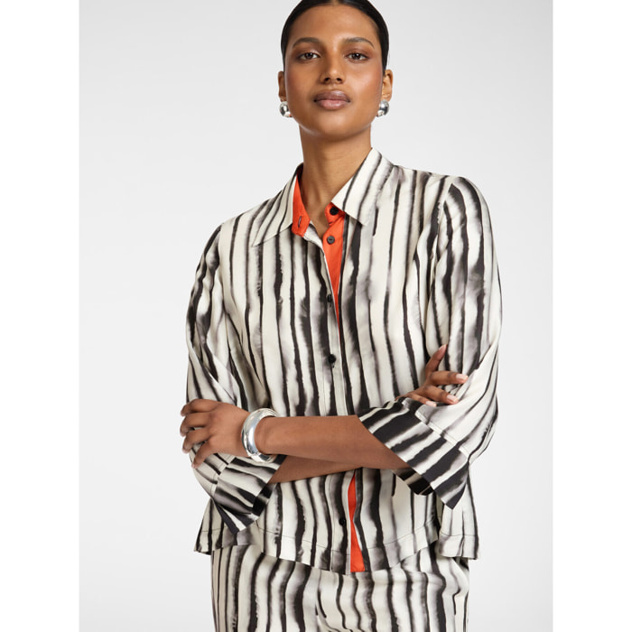 Elena Mirò - Camicia in raso di viscosa a righe - Nero