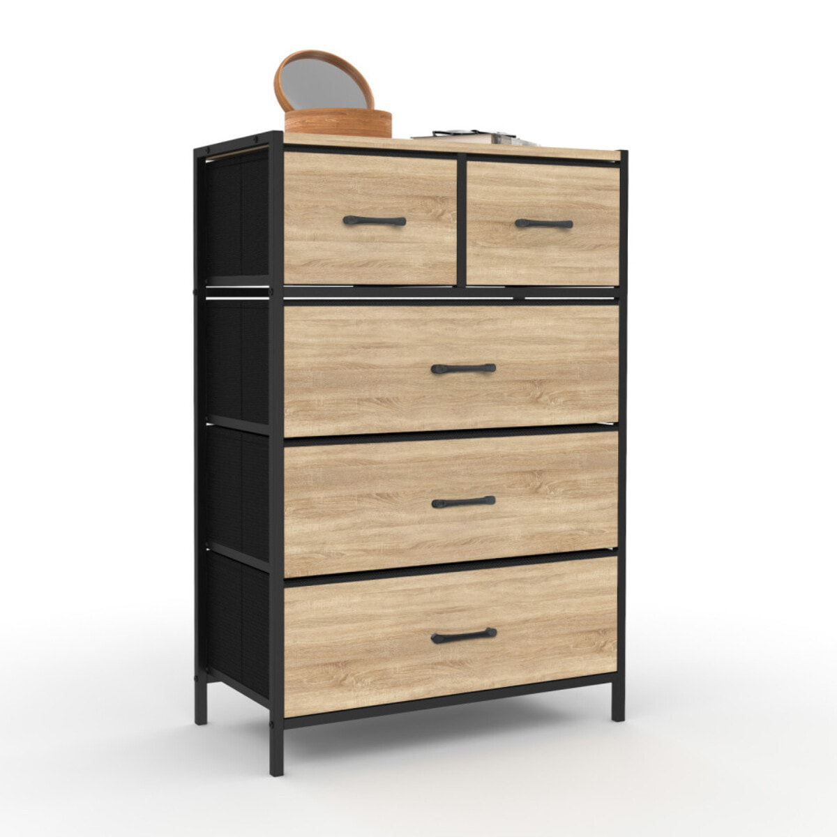 Chiffonnier Iris 5 tiroirs en bois et tissu