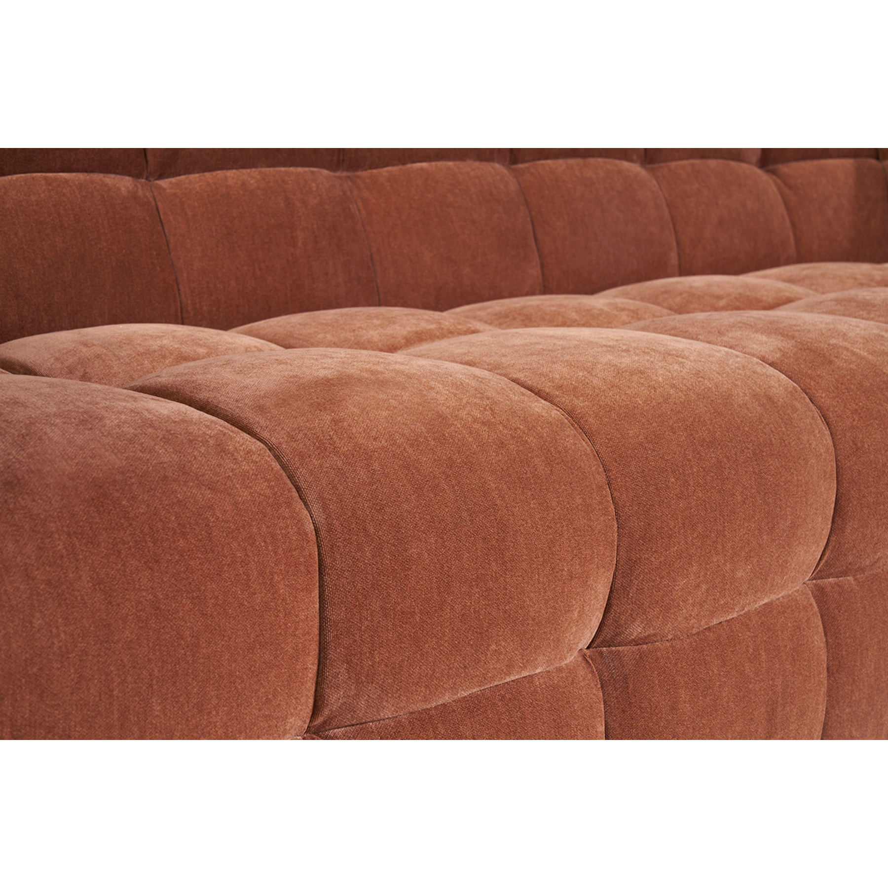 Canapé design 3 places et repose-pieds en tissu effet velours terre brûlée CORTO