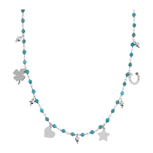 Collana Rosario con Howlite Turchese e Ciondoli Argentati