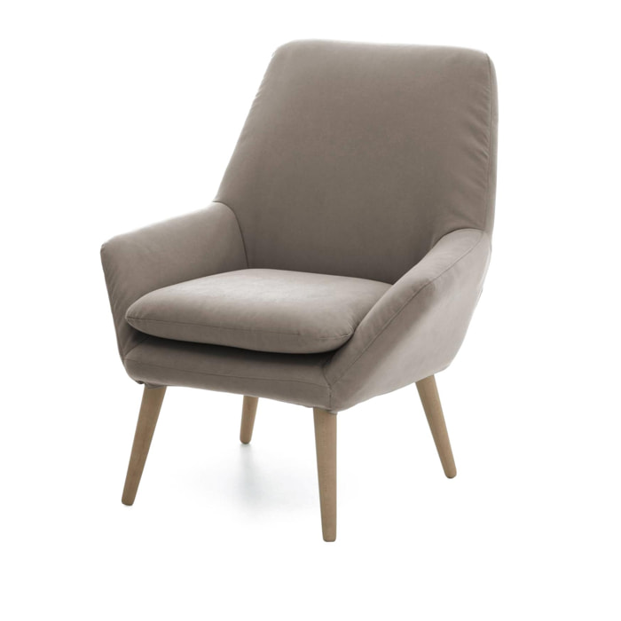 Poltrona Annarita, Poltrona di design da salotto, 100% Made in Italy, Poltroncina relax in tessuto imbottito, Cm 80x70h95, Tortora