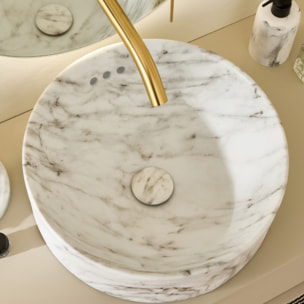 Vasque ronde à poser Vox marbre blanc sculptural + bonde