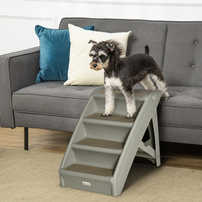 Escalera Plegable para Mascotas de 4 Peldaños Escalón para Perros Gatos Portátil con Alfombras Antideslizantes para Cama Sofá Carga 20 kg 62x38x49,5 cm Gris