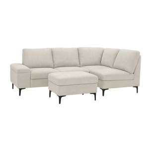 BRADLEY Canapé d'angle 4/5 places en tissu chenille beige avec pouf
