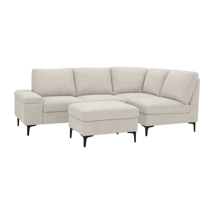 BRADLEY Canapé d'angle 4/5 places en tissu chenille beige avec pouf