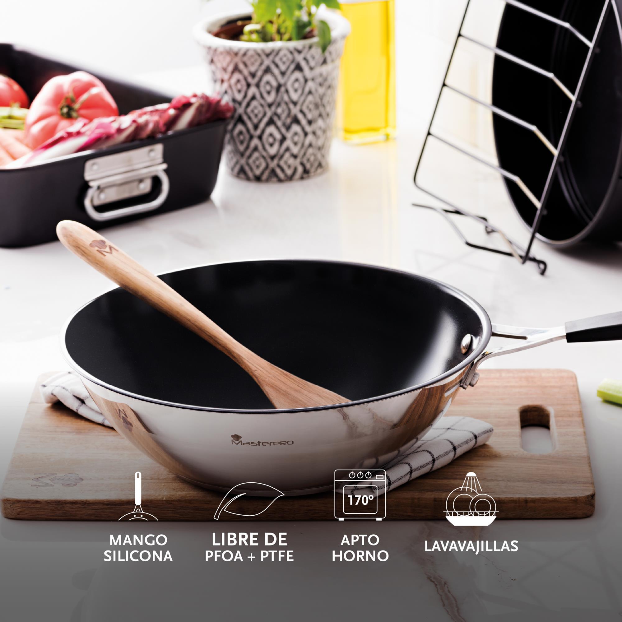 Juego de 3 sartenes ø20ø24ø28cm y wok ø28cm en aluminio forjado + 4 protectores smart masterpro