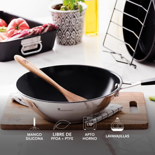 Juego de 3 sartenes ø20ø24ø28cm y wok ø28cm en aluminio forjado + 4 protectores smart masterpro