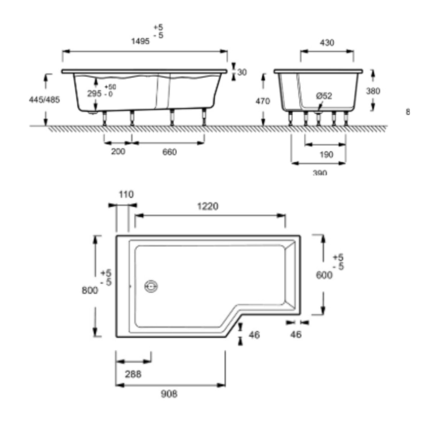 Pack baignoire bain douche 150 x 80 Neo version gauche + tablier