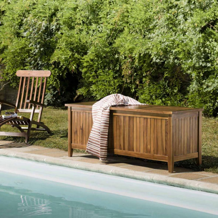 HANNA - Coffre de jardin piscine en bois teck huilé 165x55cm
