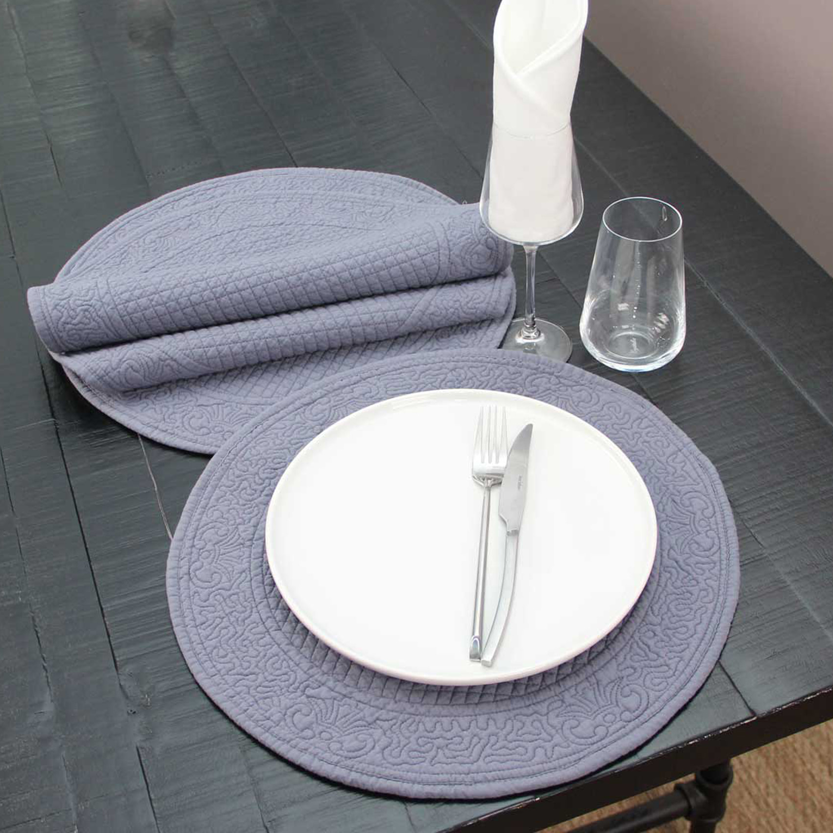 Set de table rond et matelassé - Gris clair