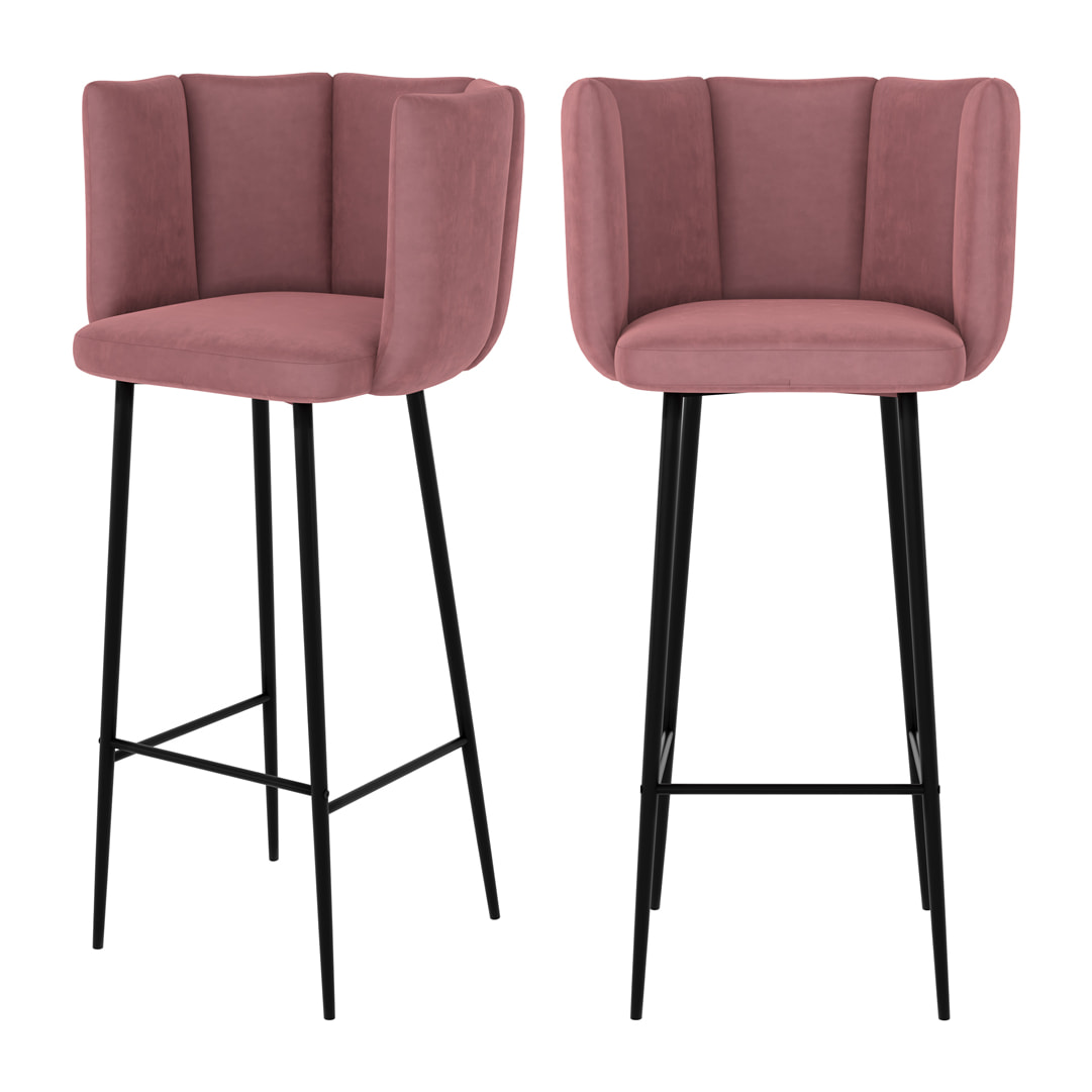 Lot de 2 chaises de bar en velours rose 75 cm - Rosy