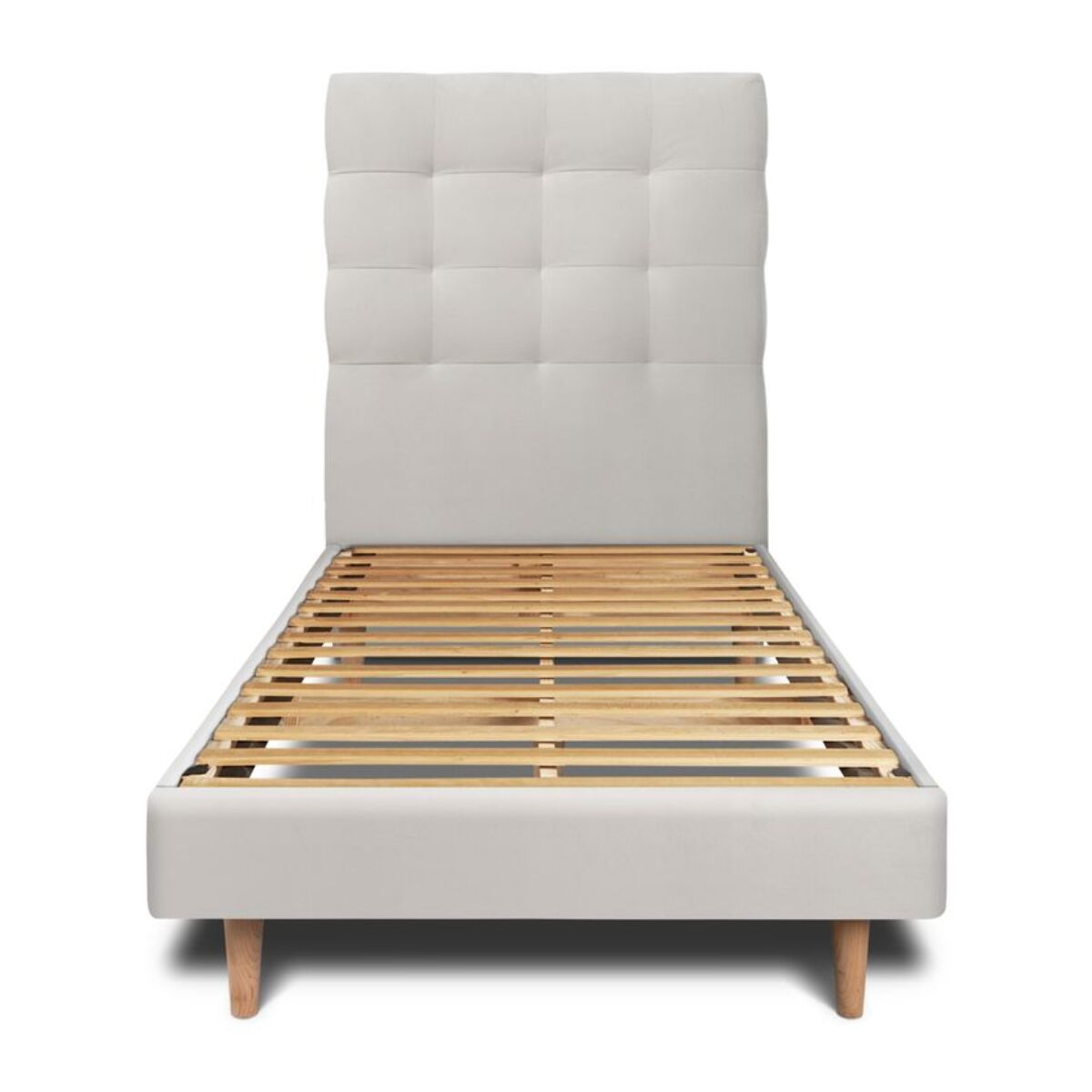 Lit avec tête de lit capitonnée velours et sommier kit Ep14