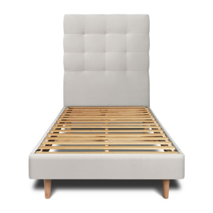 Lit avec tête de lit capitonnée velours et sommier kit Ep14