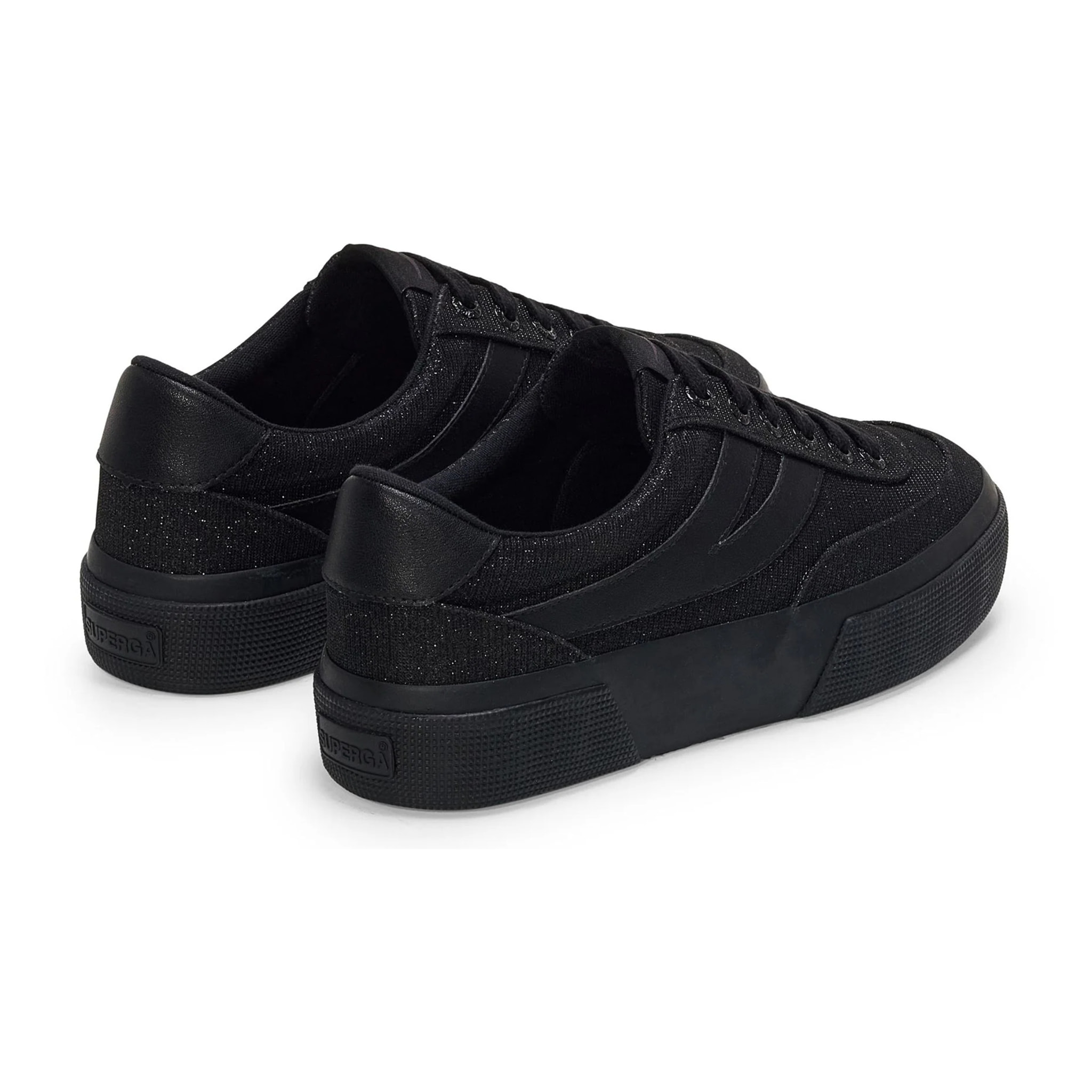 Scarpe da donna Superga Nero 3740 Platform Jersey Lame Blocks Leggera