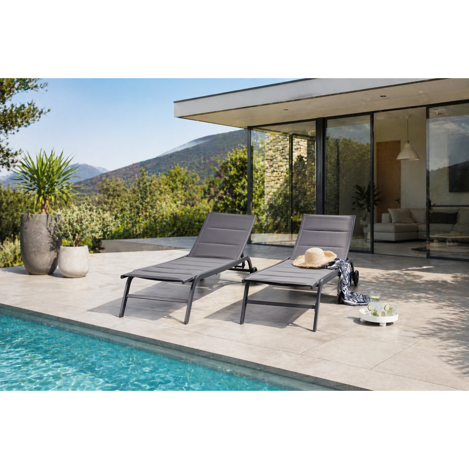 Lot de 2 transats aluminium gris foncé AUCKLAND