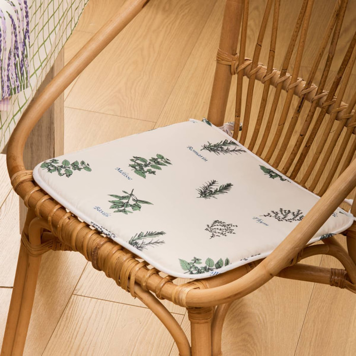 Galette de chaise Garrigue 39x39cm imprimée blanc