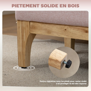 Banquette coffre de rangement 2 en 1 style scandinave dim. 110L x 39l x 45H cm tissu rose