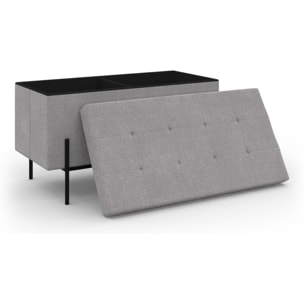 Banc coffre avec pieds noirs Loan en tissu gris 76cm