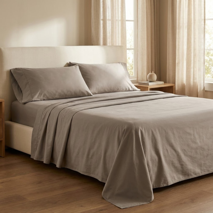 Completo lenzuola matrimoniale in raso di cotone 200 TC, set con lenzuolo sopra sotto con angoli e 2 federe con volani, morbido e traspirante, effetto seta elegante, stile hotel, resistente e facile da lavare, comfort per tutte le stagioni