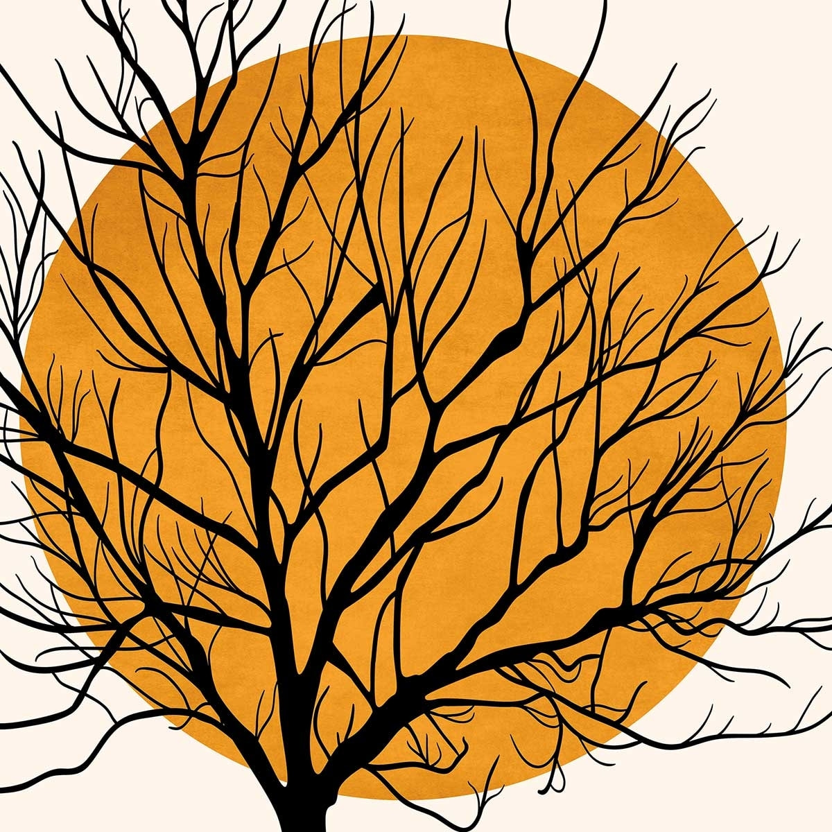 Affiche dessin ""soleil caché"" Affiche + cadre en bois - Chêne