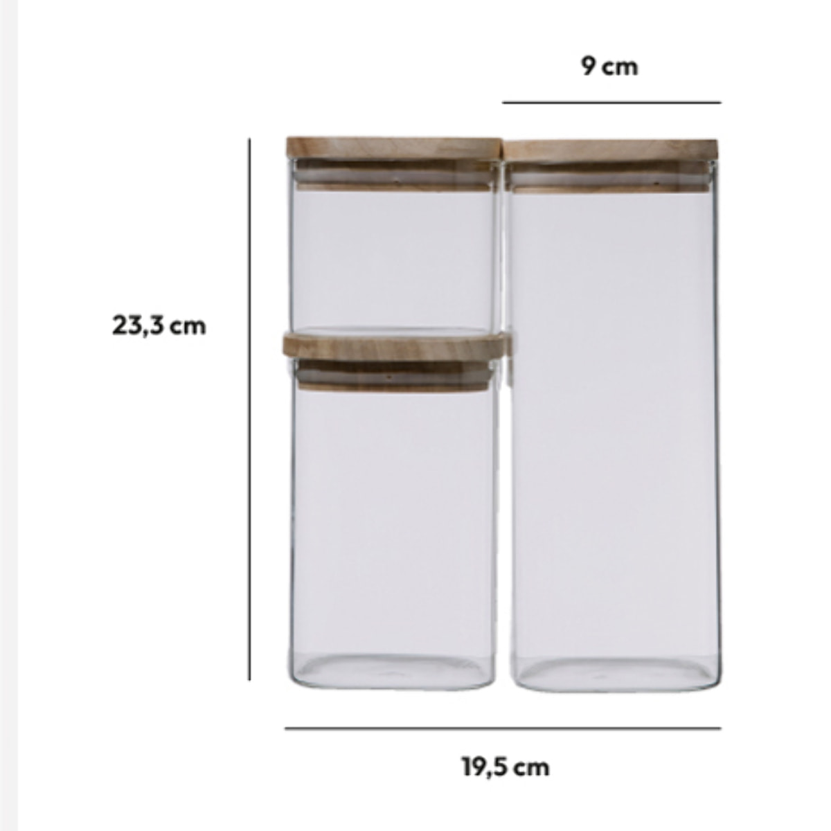 3 bocaux verre empilables "Hermet" couvercle bois
