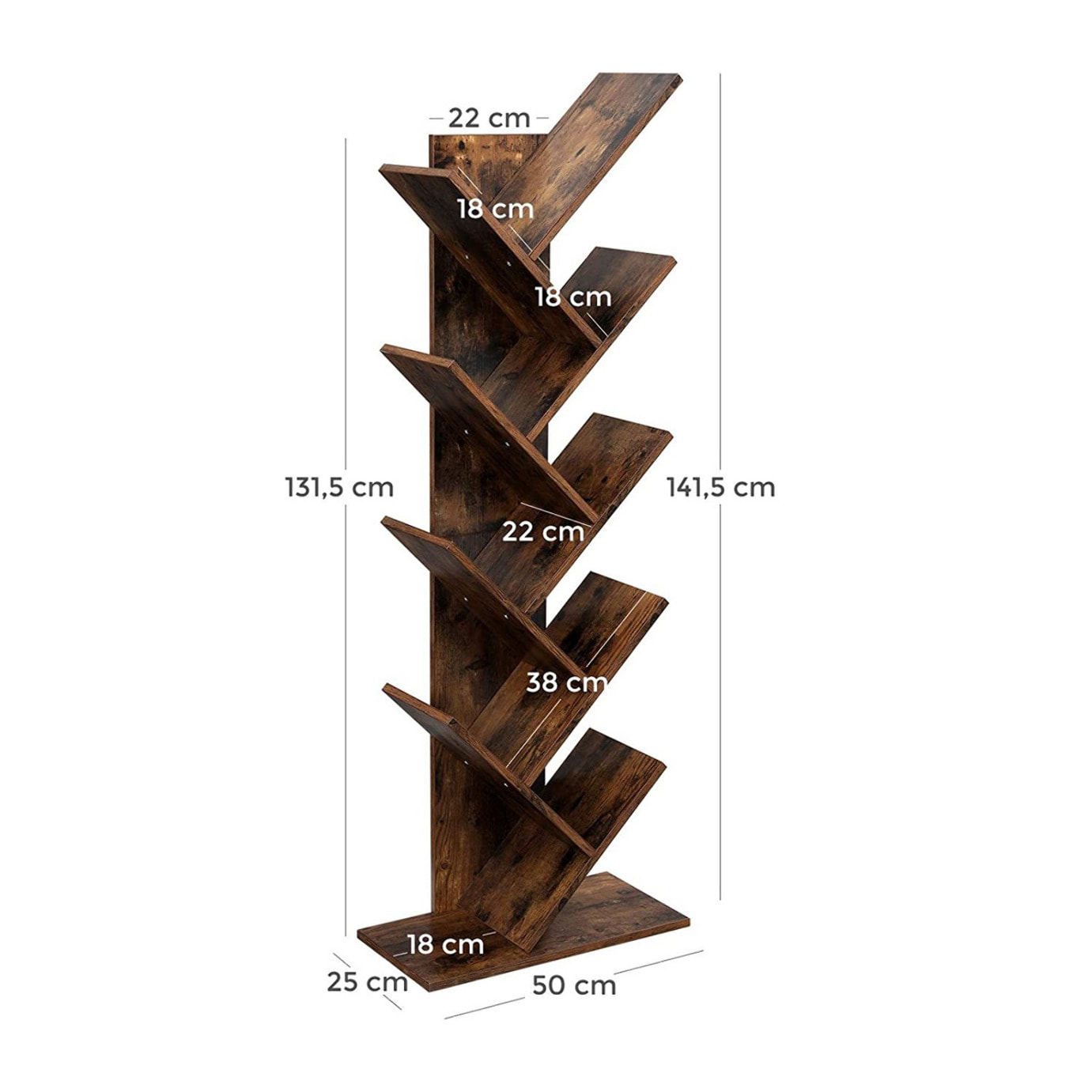 Libreria a Albero Oskar in Legno Rustico con 8 Ripiani