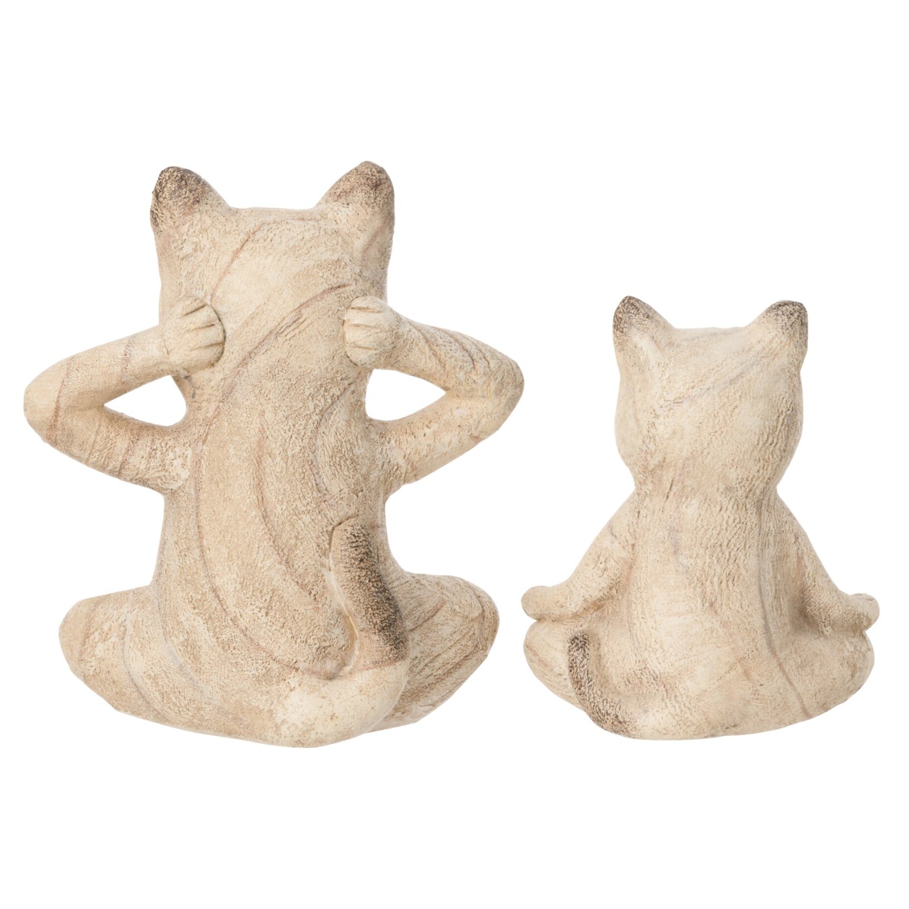J-Line figurine Chat Yoga - polyrésine - naturel - set de 2