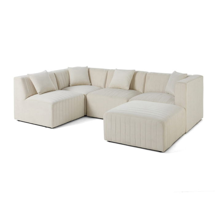 Nova - canapé modulable d'angle gauche - 5 places - avec pouf d'appoint - en velours - Beige