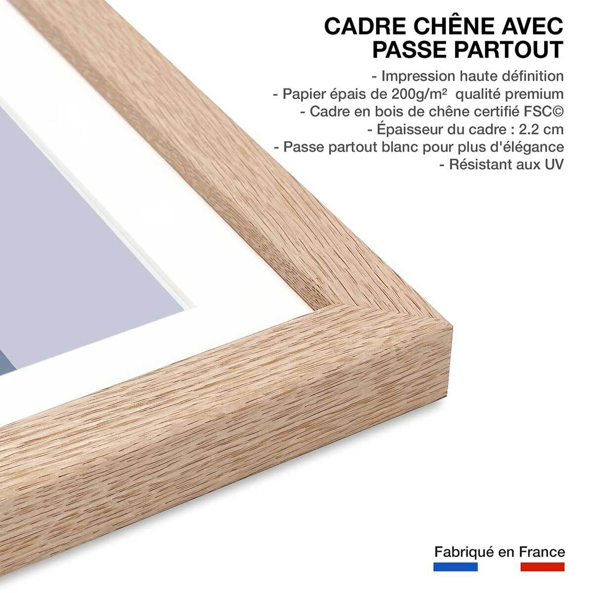 Poster de santorini blanc bleu Affiche + cadre en bois - Chêne