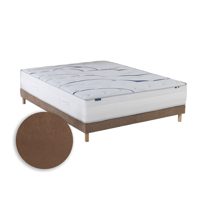Ensemble matelas mousse ELYSIA avec sommier, chenille bouclettes moka