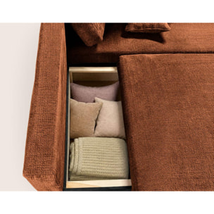 Miro - Canapé d'angle droit 4 places convertible avec coffre en velours texturé - Rouille