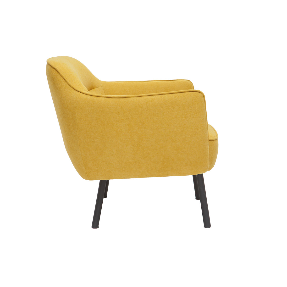 Fauteuil design en tissu effet velours jaune moutarde et métal noir LAURENS