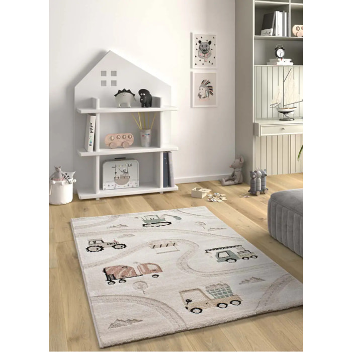 CLOWN Alfombra infantil con vehiculos y carreteras multicolor, 120x170 cm