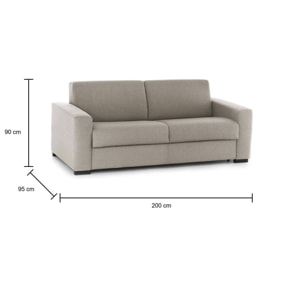 Divano Letto Alicia, Divano a 3 posti, 100% Made in Italy, Sofà Soggiorno con apertura girevole, in tessuto imbottito, con Braccioli slim, Cm 200x95h90, Tortora