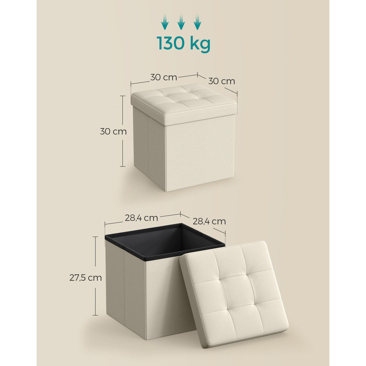 Pouf contenitore pieghevole bianco panna in simil lino