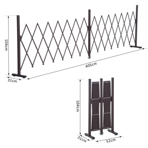 Barrière extensible rétractable barrière de sécurité avec roulette 405L x 31l x 104H cm alu métal chocolat