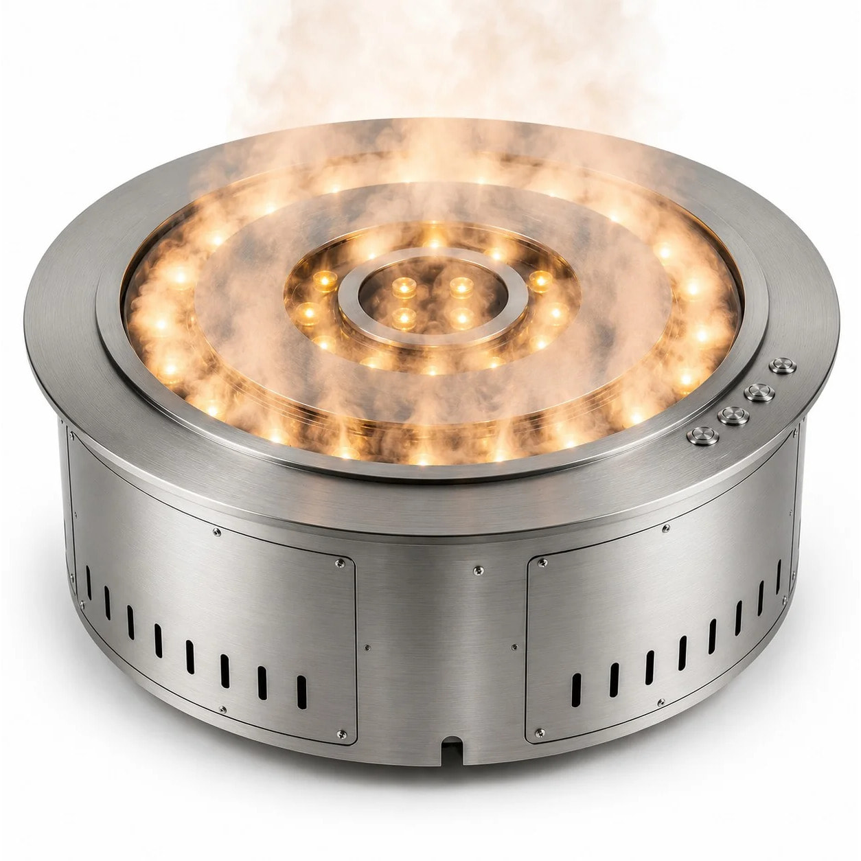 Round 3D 550 - Inserto Camino Decorativo ad Acqua Senza Calore Ø55x17 cm con Effetto Fiamma a LED 3D