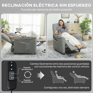 Sillón Relax Reclinable Eléctrico, con Calor Lumbar y Masaje Vibración, Sillón Masaje Relax, Motor Silencioso, Función de Memoria, Bolsillos Laterales, Almohada, Control Remoto con USB, Gris