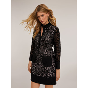 Motivi - Vestido camisero de encaje macramé - Negro