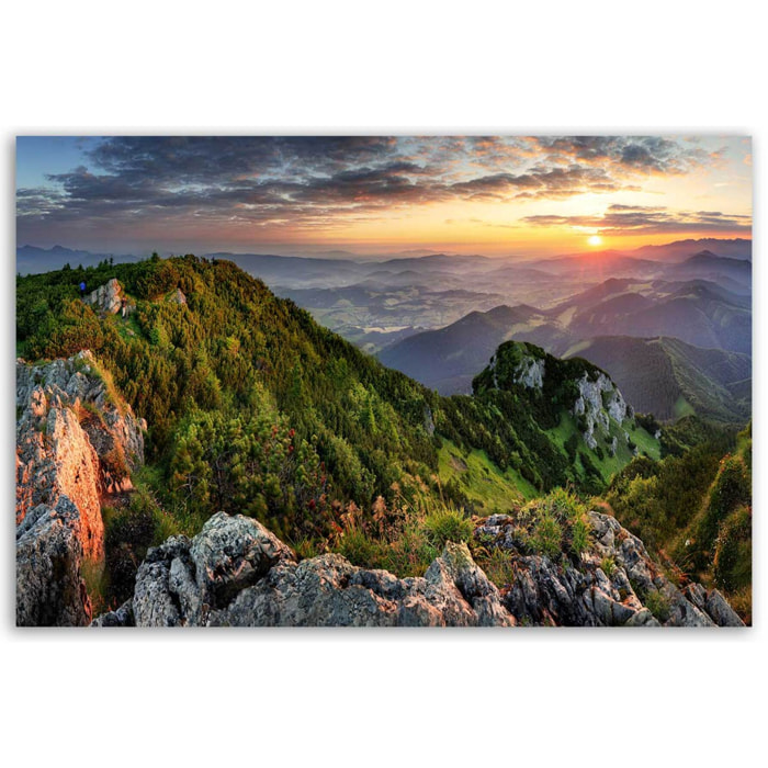 Tableau panorama montagneux au coucher du soleil Toile imprimée