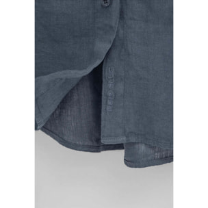 Camisa azul denim de lino con corte relajado y bordado Polo Club