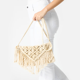 Pochette donna panna in tessuto macramè