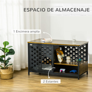 Casa para Gatos de Madera con Mesita Estantes Cojín Lavable y Puerta Corredera